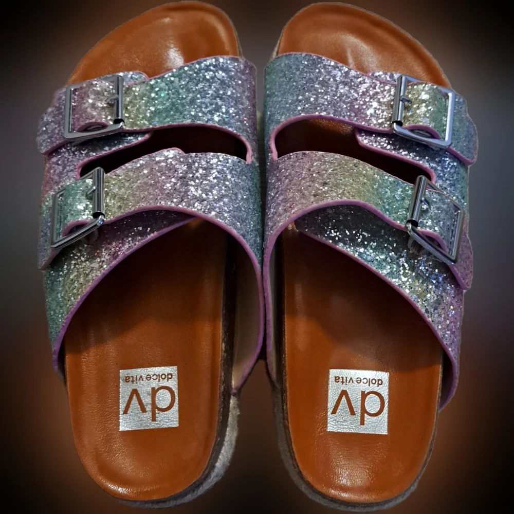 Dolce Vita Cillean Double Strap Glitter Slide Sandals Big Girl's 4